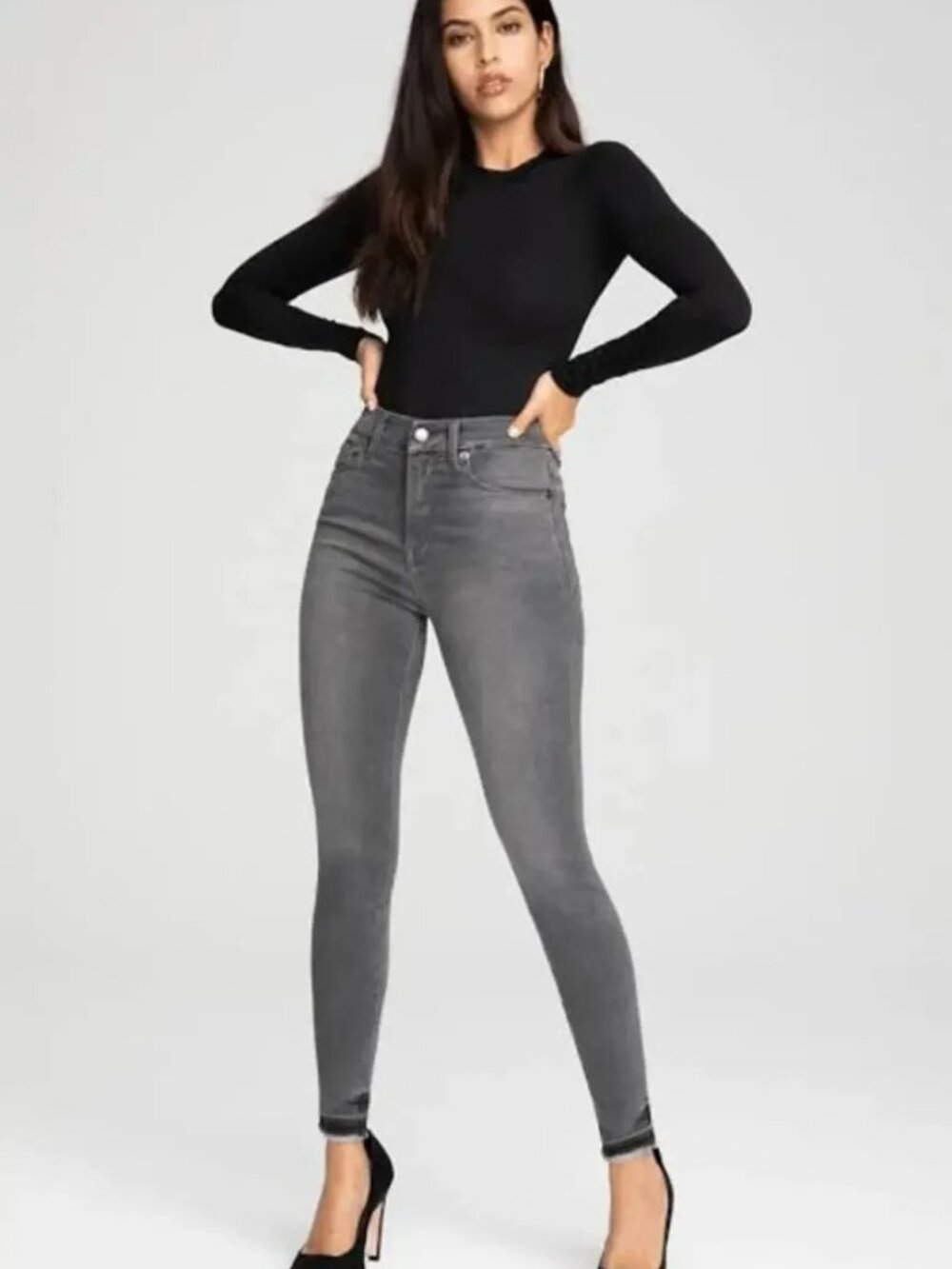 Good American Good Legs crop skinny high rise jeans gray stretch